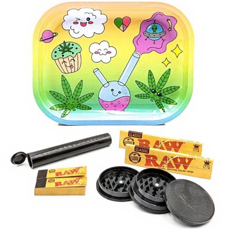 Rolling Tray Set with Raw Classic Papers & Tips - Cute Bong