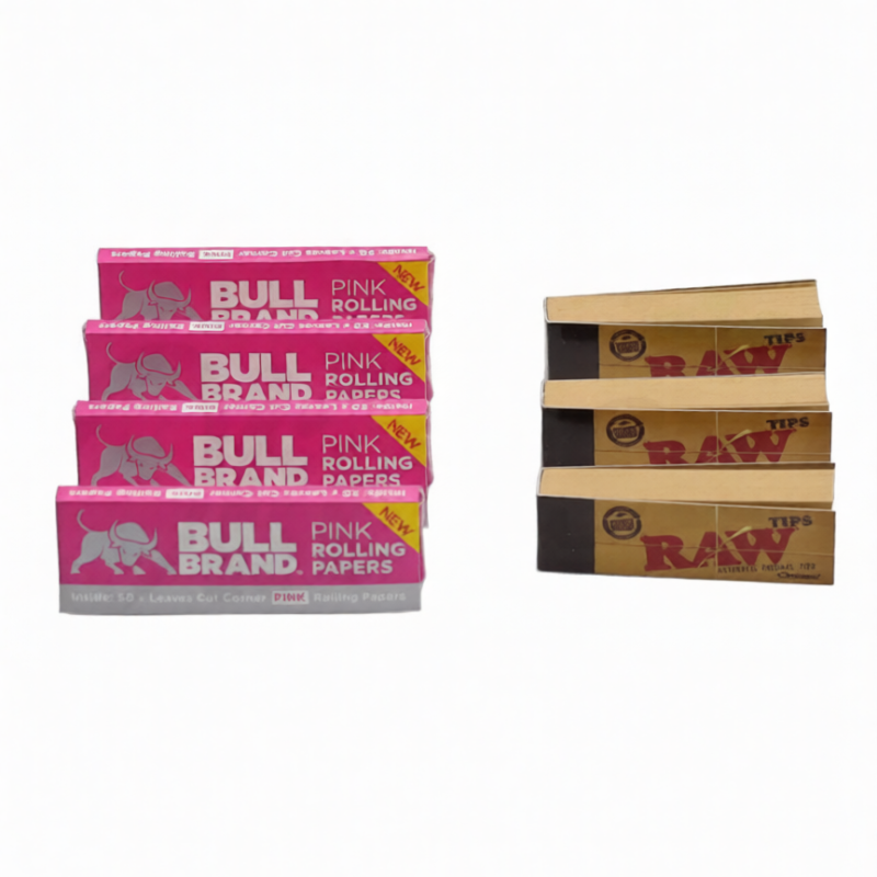 5 x Bull Brand Pink Regular Paper 3 Raw Filter Tips