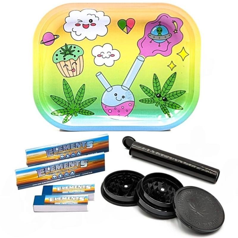 Rolling Tray Set with Elements Papers & Tips - Cute Bong