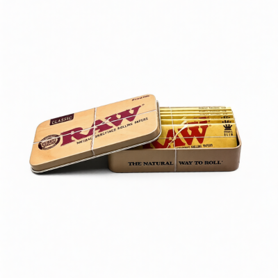 5 x RAW Classic King Size Rolling Papers with RAW Tobacco Storage Tin - RAW Classic Collection