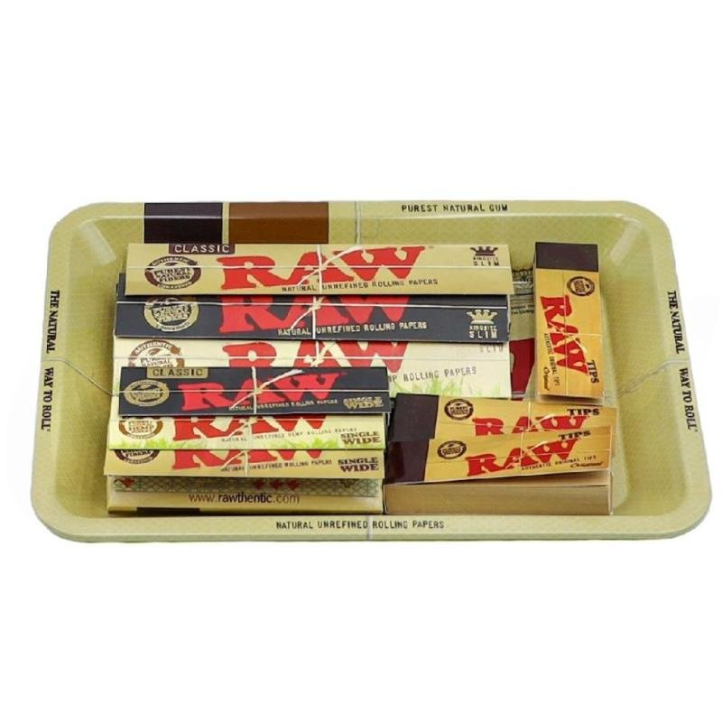 Raw Classic Variety Papers Tip Rolling Tray Set